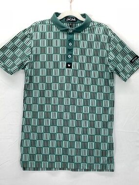 Bad Birdie Youth Boys Golf Polo Green Geometric Block Print Size M (Age 8-9)